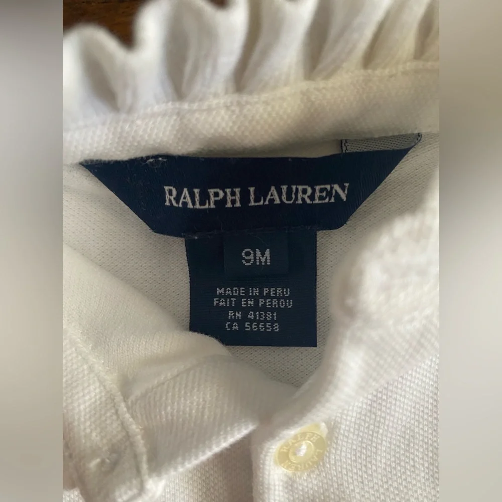Ralph Lauren White Ruffle Collar 9mo Baby Girls Polo Shirt
